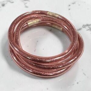 Rose Gold Glitter Jelly Stackable Bangles Set | plastic Pink Tube Bracelet Set
